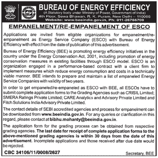 Empanelment Notification for Energy Service Companies (ESCO)