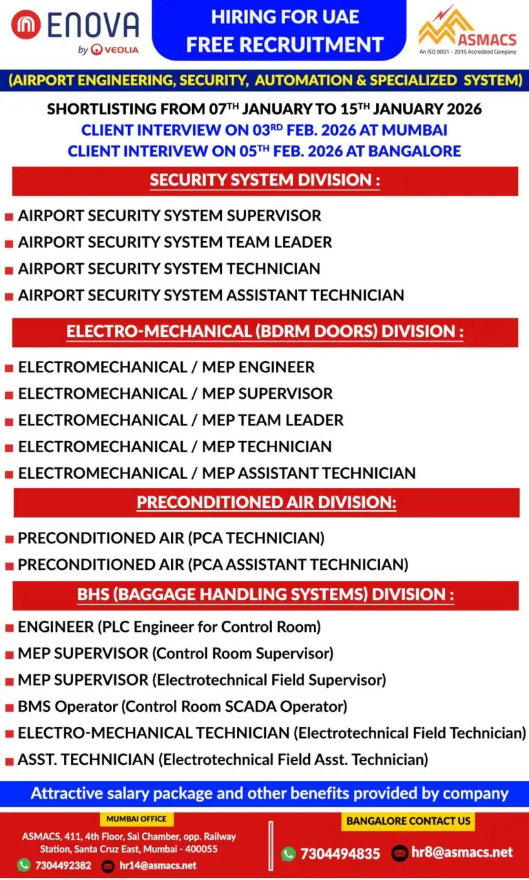 ENOVA BY VEOLIA UAE: AIRPORT JOB VACANCIES