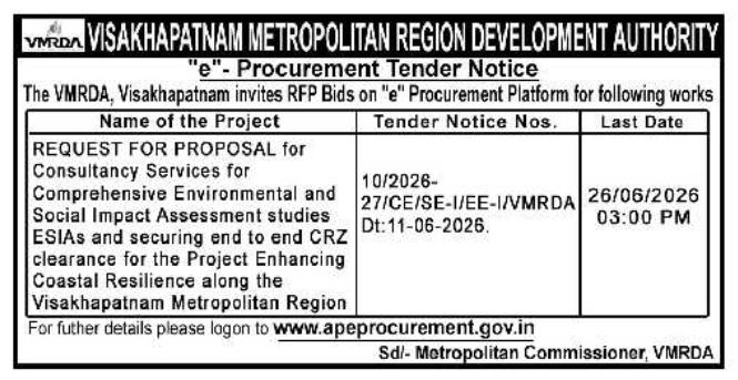 Environmental Consultancy Services RFP Tender Notice by VMRDA