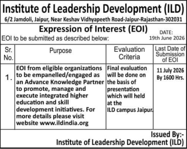 EOI Notice: Knowledge Partner Empanelment ILD Jaipur