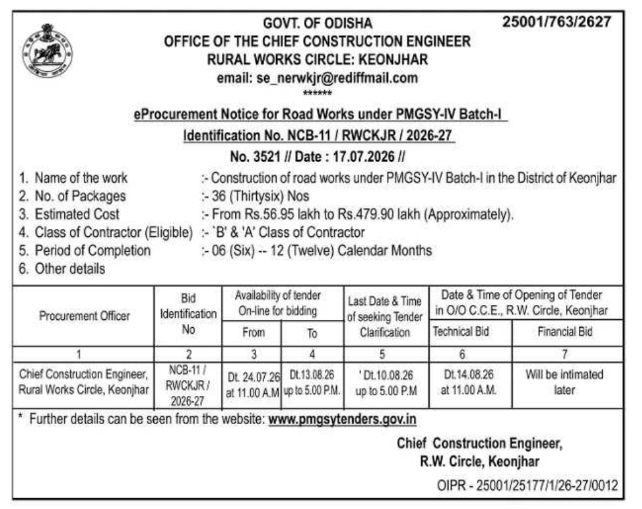 eProcurement Notice: Keonjhar PMGSY-IV Road Works