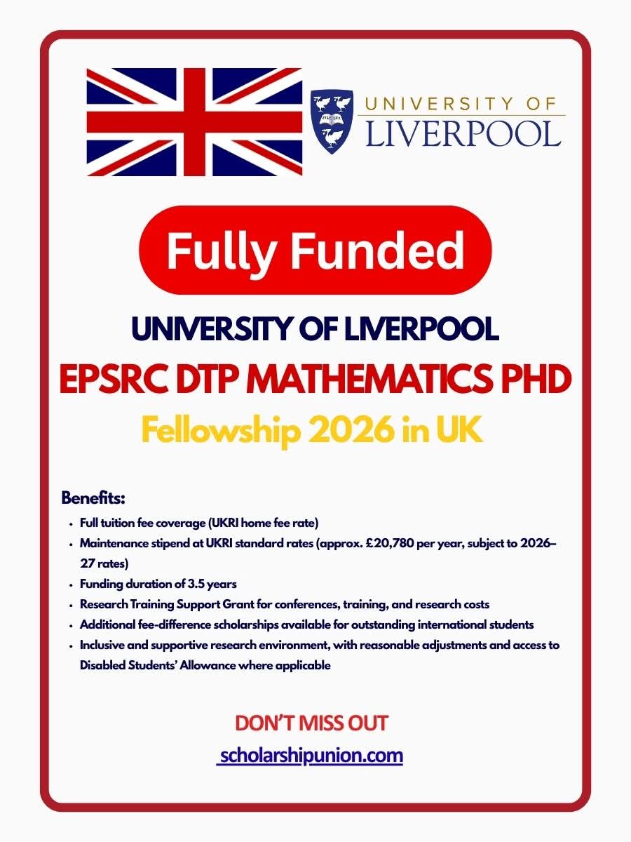 EPSRC DTP MATHEMATICS PHD FELLOWSHIP 2026 UK | FULLY FUNDED