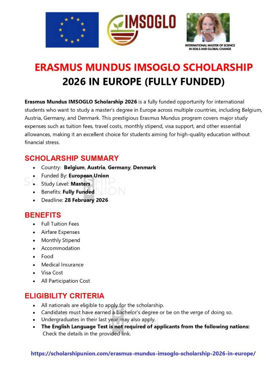 Erasmus Mundus IMSOGLO Scholarship 2026 in Europe