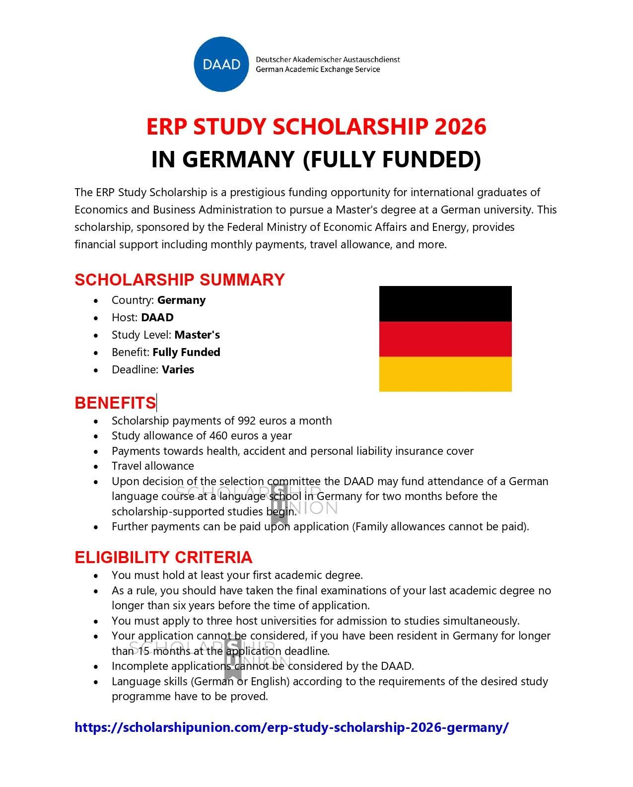 ERP Study Scholarship 2026 in Germany