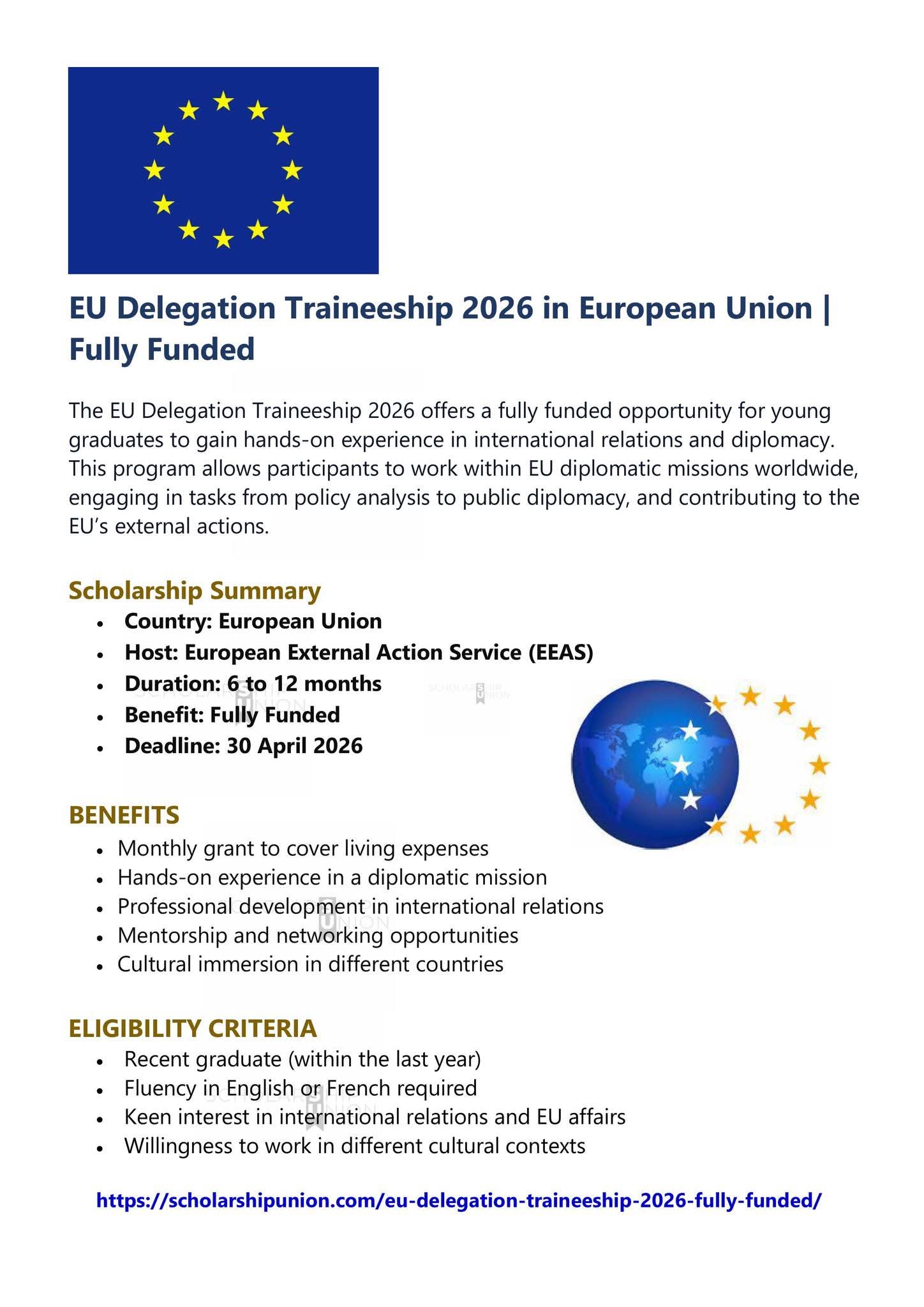 EU Delegation Traineeship 2026 in European Union