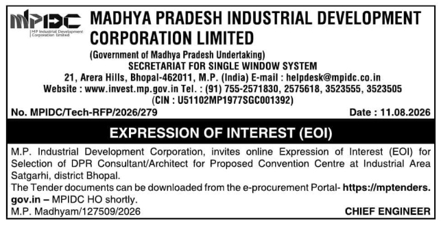 Expression of Interest for DPR Consultant Selection by MPIDC