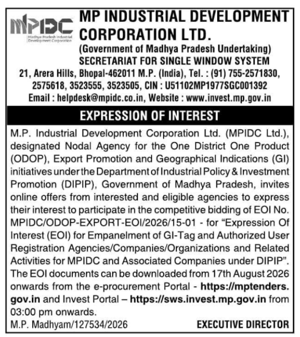Expression of Interest for GI-Tag and Authorized User Registration Agencies by MPIDC