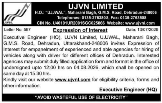 Expression of Interest: Vehicle Hiring Services for UJVN Limited