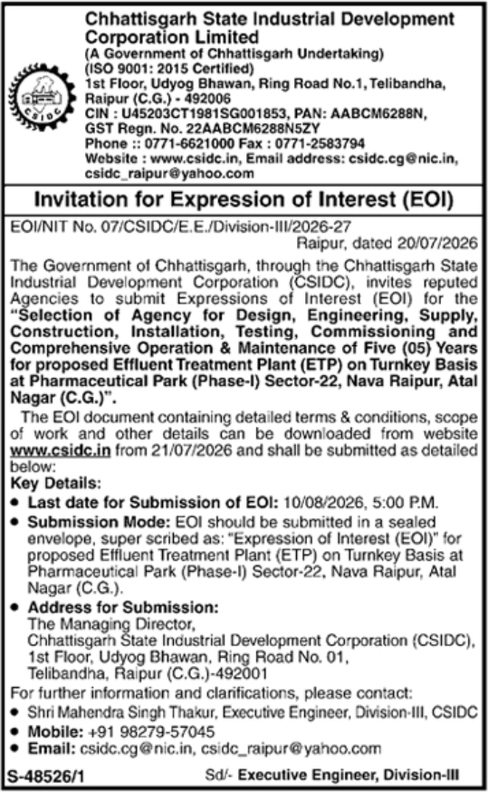 Expressions of Interest: CSIDC Effluent Treatment Plant Project