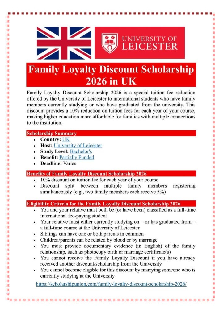 Family Loyalty Discount Scholarship 2026 in UK