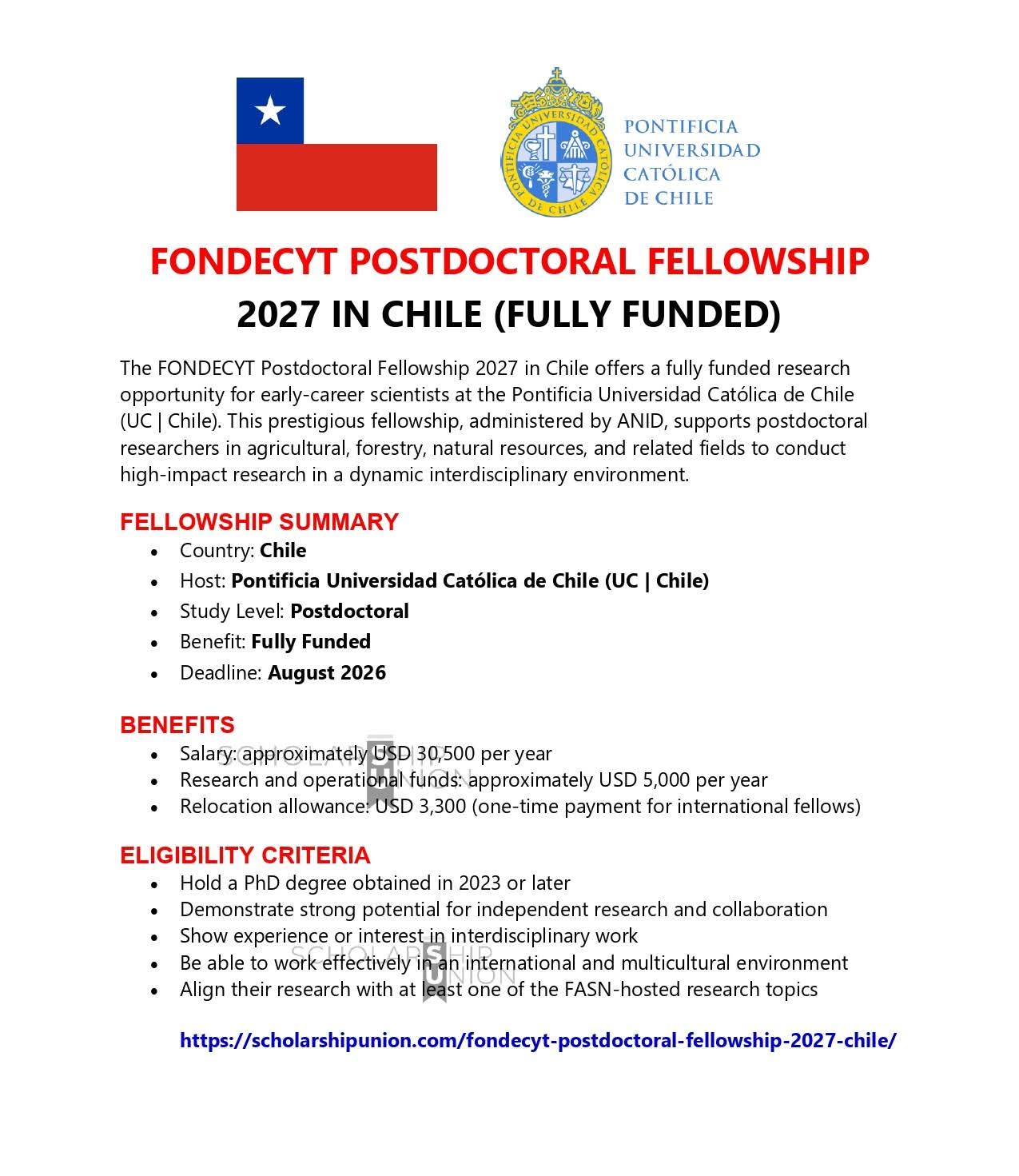 FONDECYT Postdoctoral Fellowship 2027 in Chile