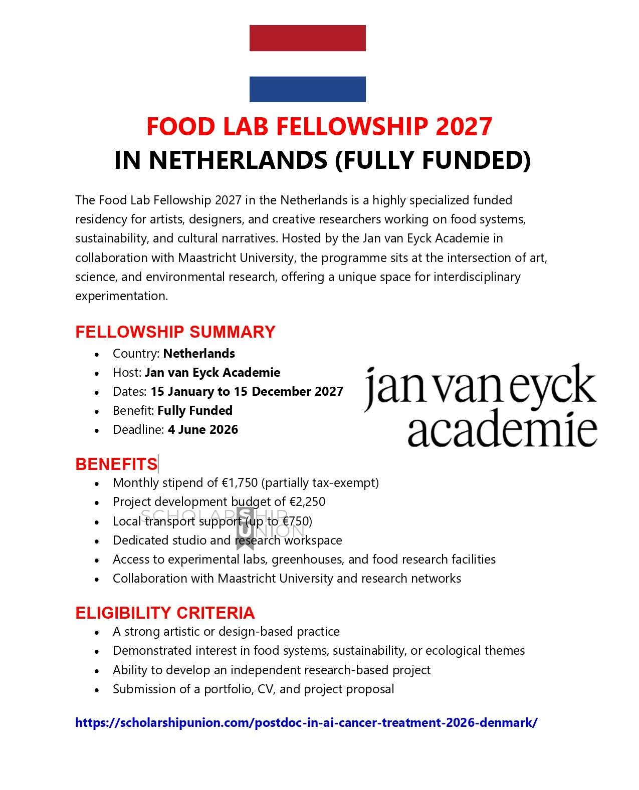 Food Lab Fellowship 2027 in Netherlands