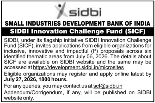 Funding Opportunity: Innovation Challenge Proposals by SIDBI