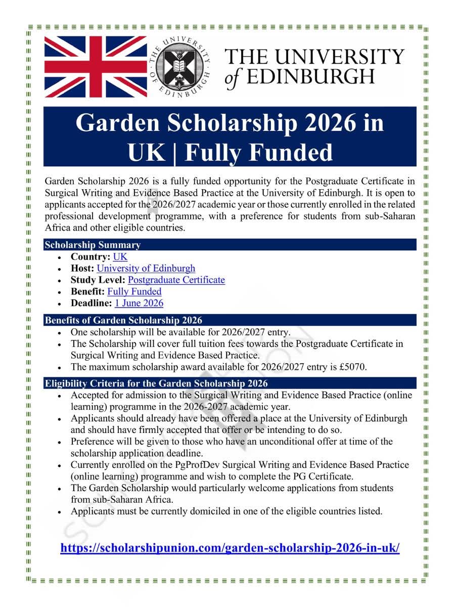 Garden Scholarship 2026 in UK