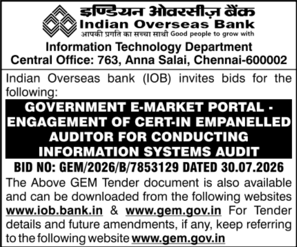 GeM Bid Notification for CERT-In Empanelled Auditor