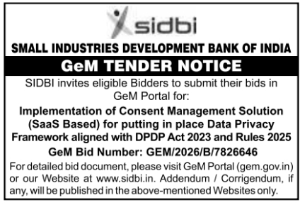 GeM Tender Notice for Consent Management Solution by SIDBI