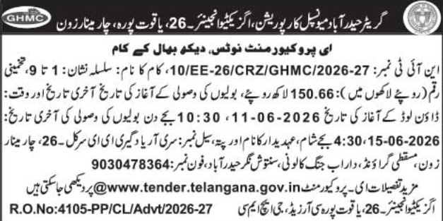 GHMC Charminar Zone Maintenance E-Procurement Tender