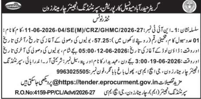 GHMC Charminar Zone Tender Notices