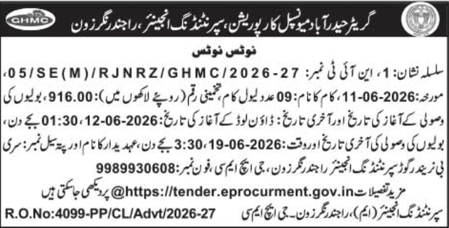 GHMC Rajendranagar Zone Development E-Procurement Tender