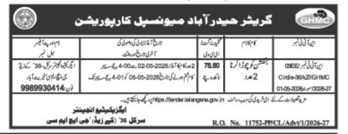 GHMC Tender Notice: Junction Widening Works in Circle-30