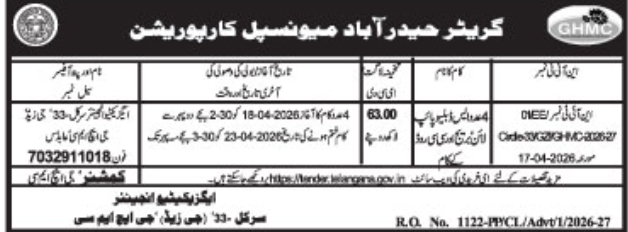 GHMC Tender Notice: Road & Infrastructure Works (Circle 33)