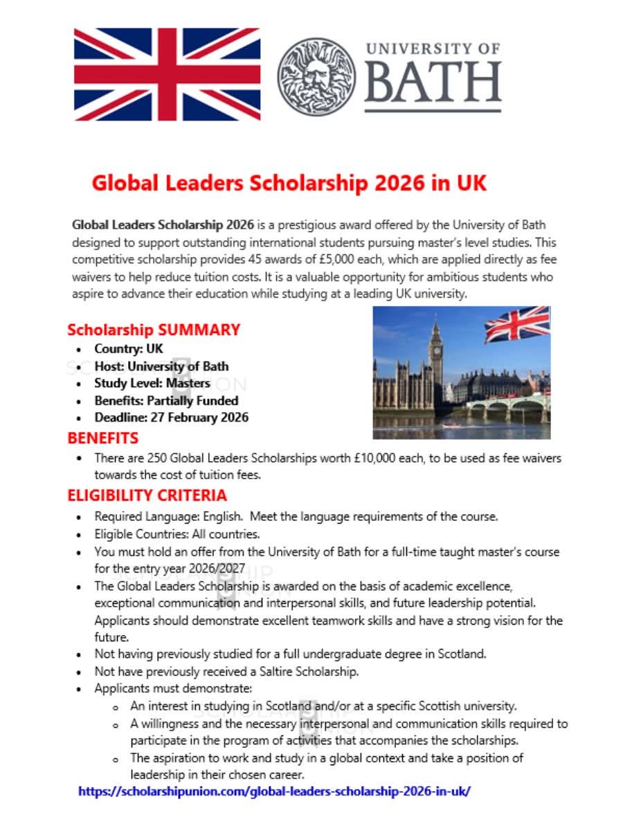 Global Leaders Scholarship 2026 in UK