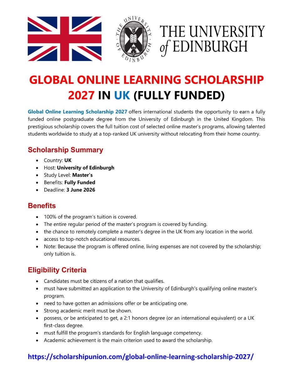 Global Online Learning Scholarship 2027 in UK