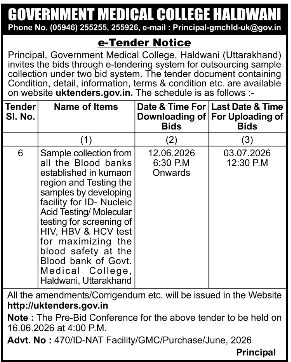 GMC Haldwani Sample Collection Tender
