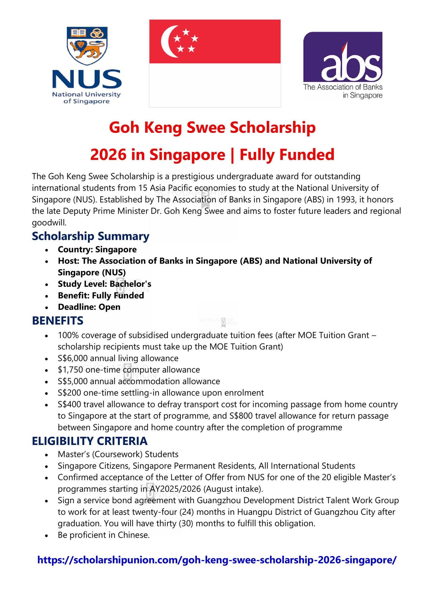 Goh Keng Swee Scholarship 2026 in Singapore