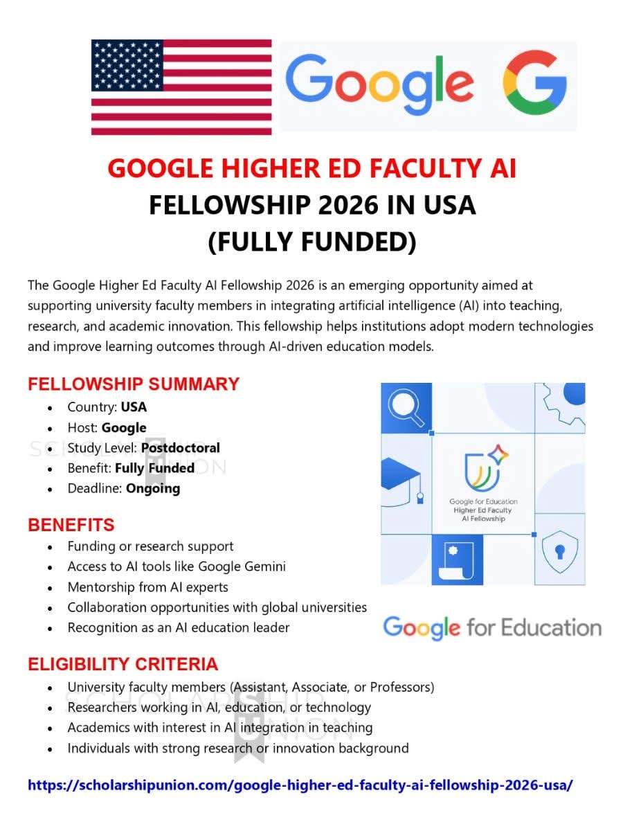 Google Higher Ed Faculty AI Fellowship 2026 in USA