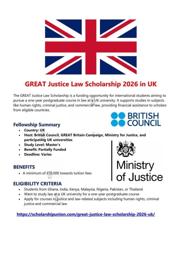 GREAT Justice Law Scholarship 2026 in UK