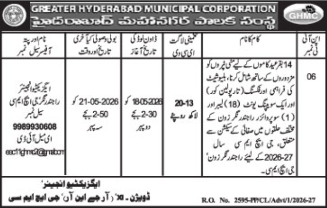 Greater Hyderabad Municipal Corporation (GHMC) Rajendranagar Zone Tender 2026