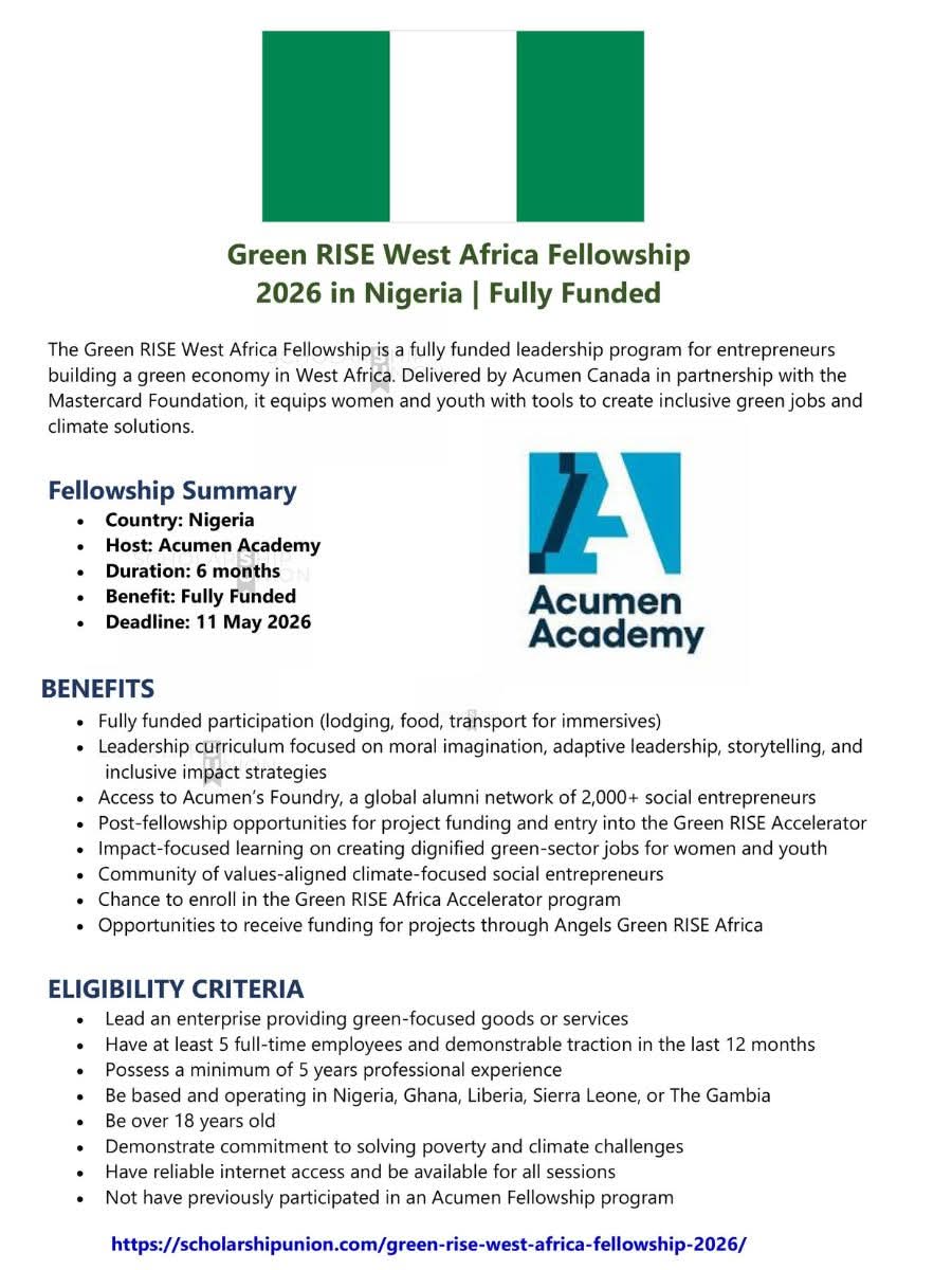 Green RISE West Africa Fellowship 2026 in Nigeria