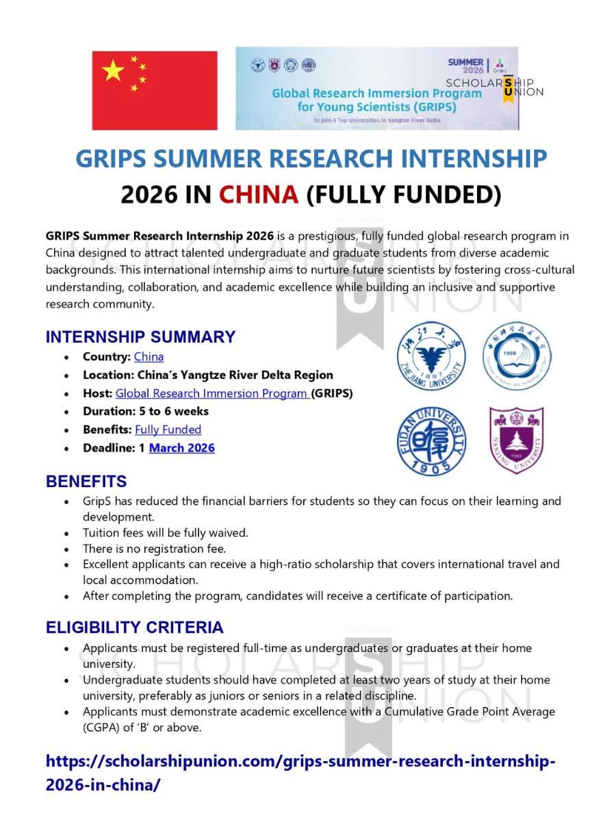 GRIPS Summer Research Internship 2026 in China