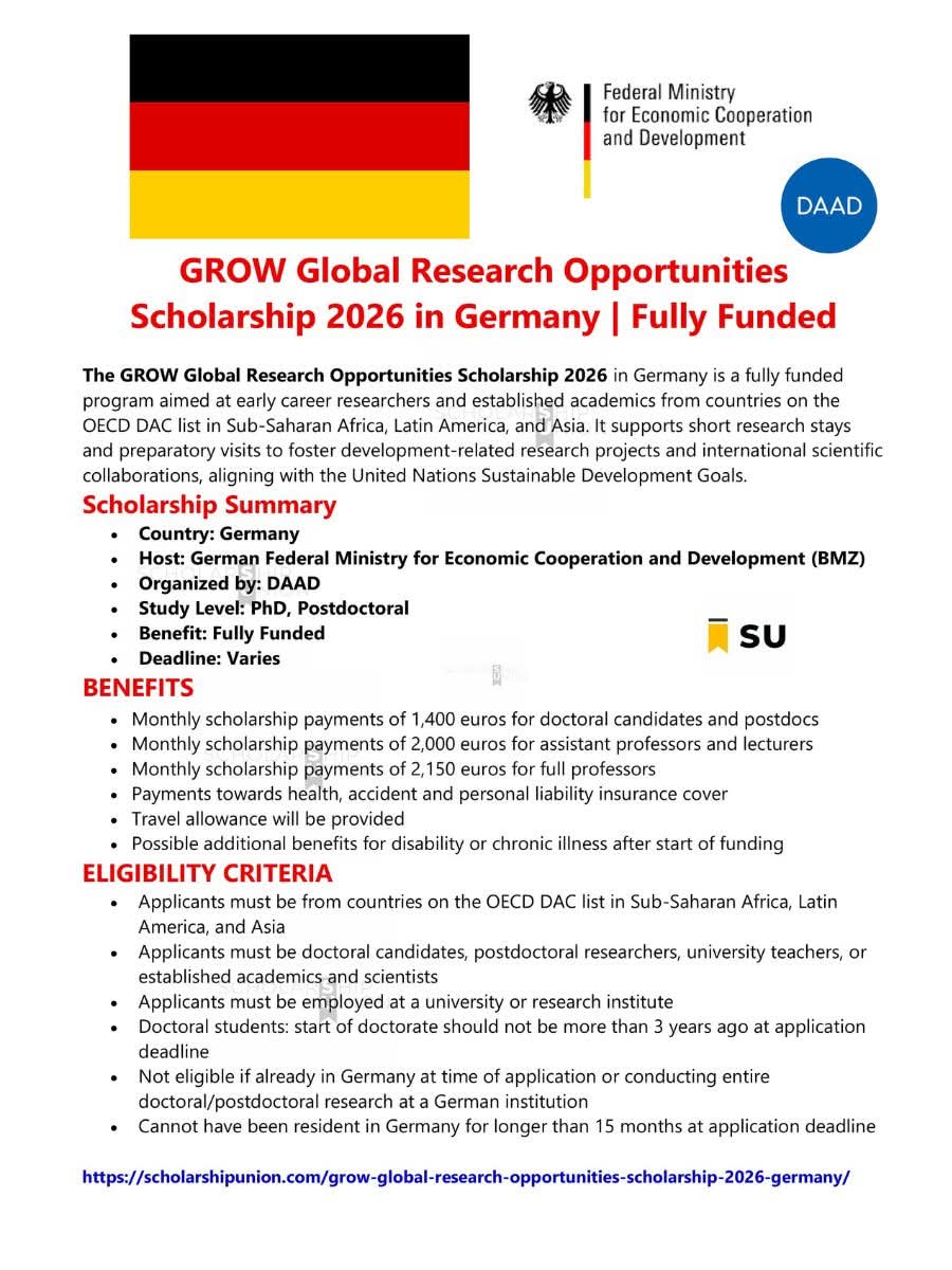 GROW Global Research Opportunities Scholarship 2026 in Germany