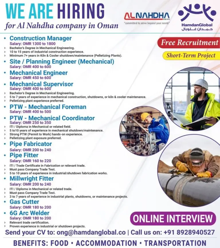 Hamdan Global Hiring for Al Nahdha Company In Oman