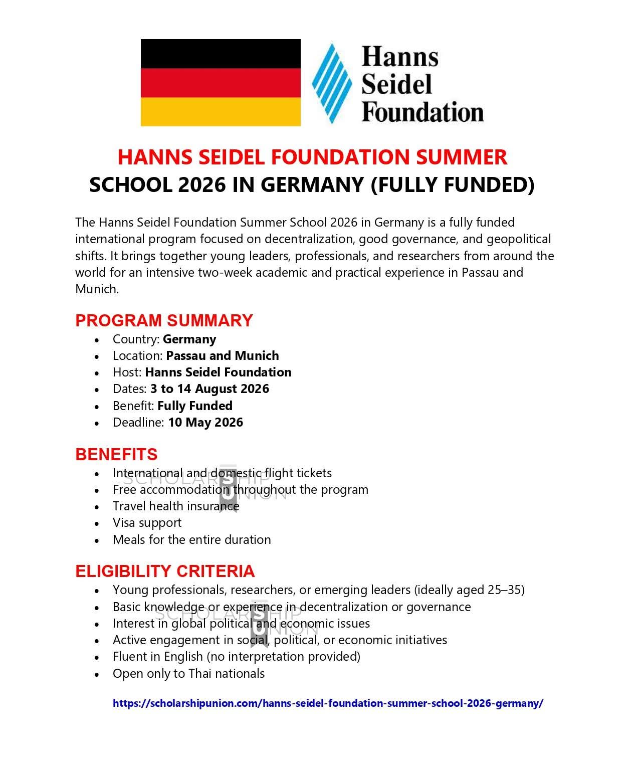 Hanns Seidel Foundation Summer School 2026 in Germany