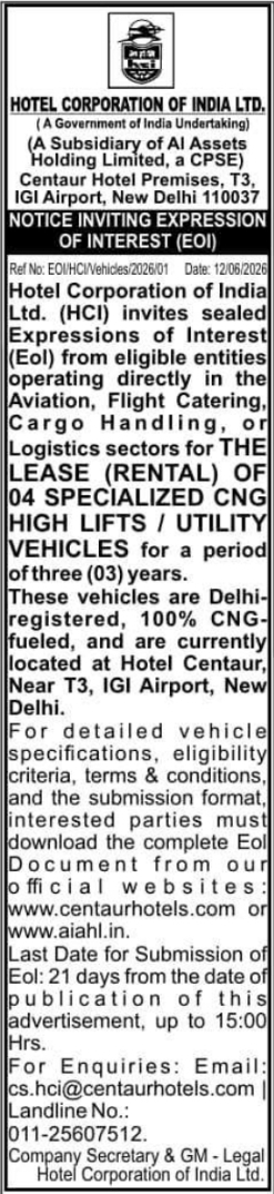 HCI CNG High Lifts Vehicle Lease EOI
