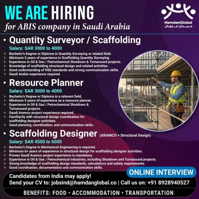 HIRING AT ABIS COMPANY IN SAUDI ARABIA