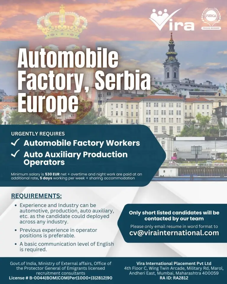 HIRING: AUTOMOBILE FACTORY WORKERS IN SERBIA | EUROPE