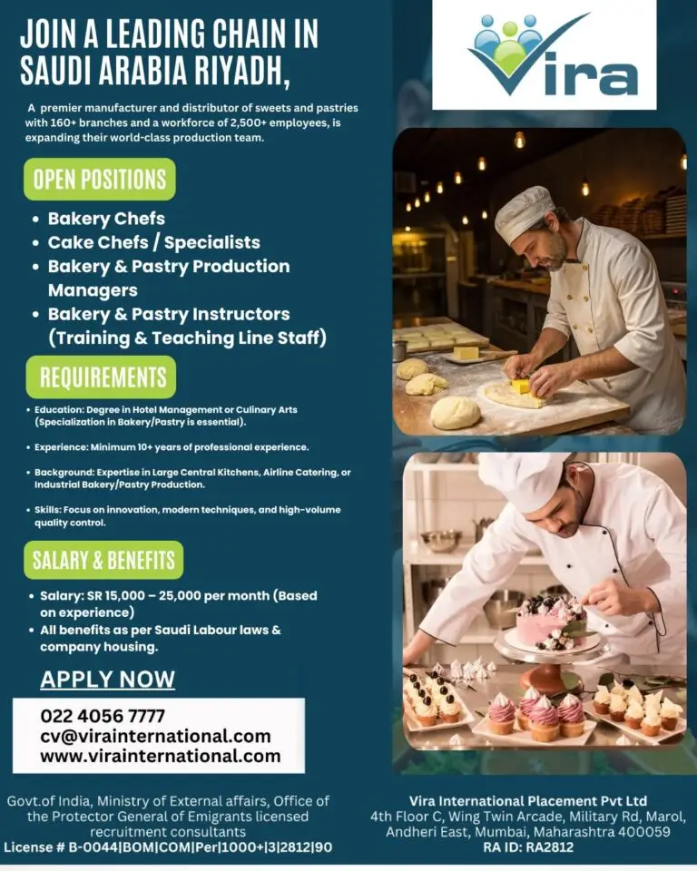 HIRING: BAKERY & PRODUCTION STAFF | RIYADH, SAUDI ARABIA