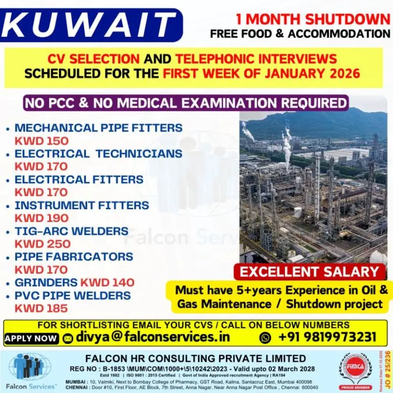 Hiring for 1-Month Shutdown Project In Kuwait