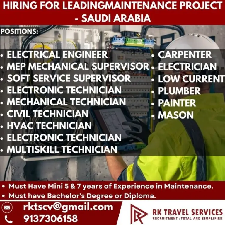 Hiring for a Leading Maintenance Project in Saudi Arabia