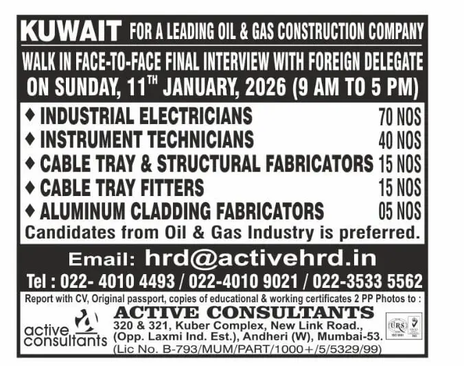 Hiring For A Leading Oil & Gas Construction Company In Kuwait