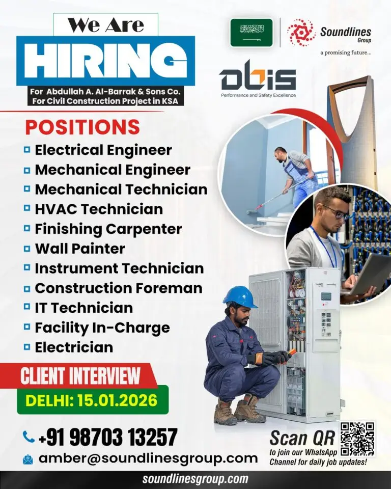 HIRING FOR ABDULLAH A. AL-BARRAK & SONS CO. | CIVIL CONSTRUCTION PROJECT – SAUDI ARABIA