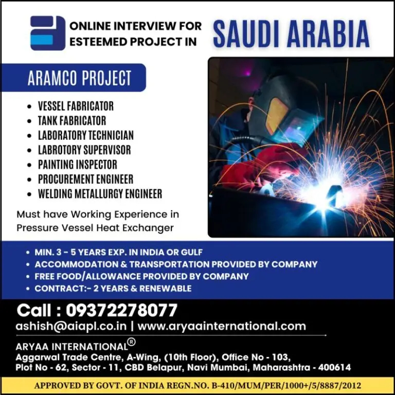 Hiring For ARAMCO Project – Saudi Arabia
