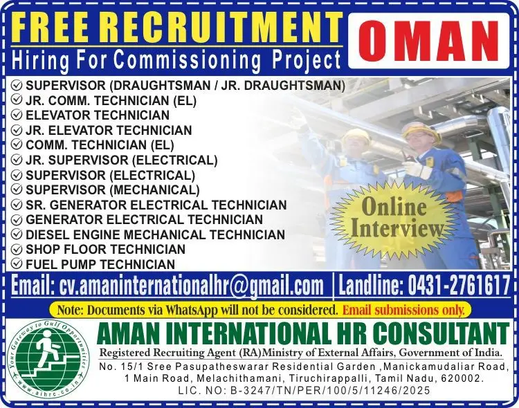 HIRING FOR COMMISSIONING PROJECT IN OMAN