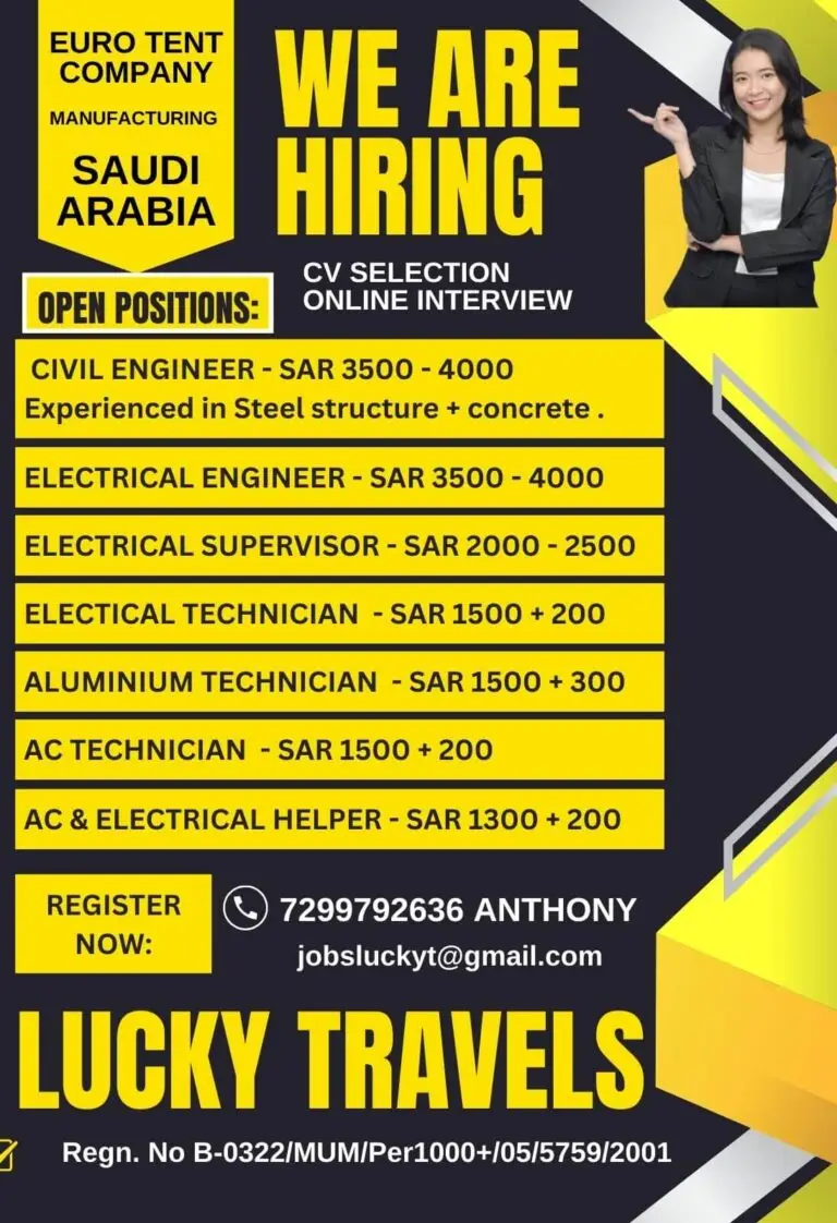 Hiring for Euro Tent Company in Saudi Arabia