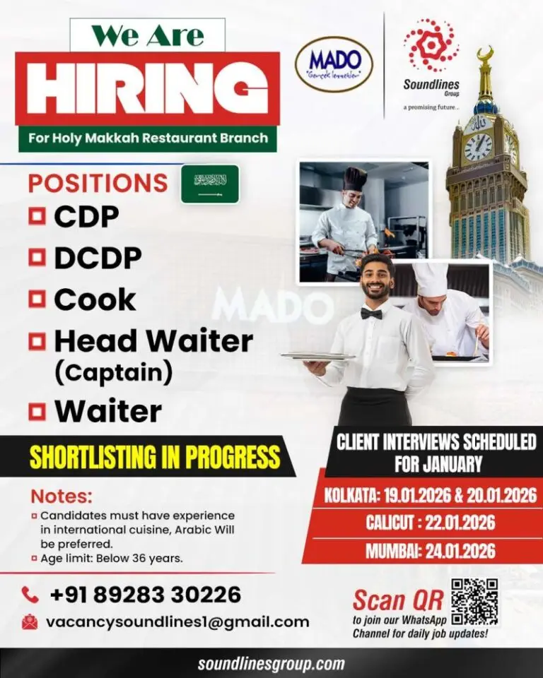 HIRING FOR HOLY MAKKAH RESTAURANT – SAUDI ARABIA