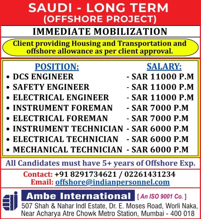 Hiring for Long-Term Offshore Project – Saudi Arabia